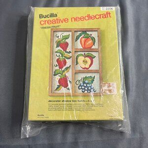 Bucilla Needlecraft Decorator Shadow Box Hutch Fresh Fruit Complete Embroidered